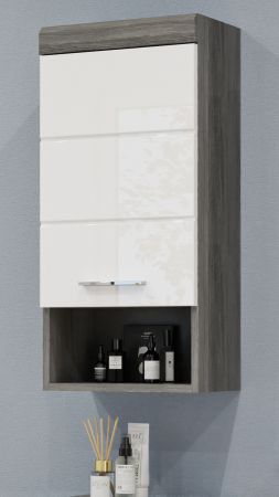 Badezimmer H�ngeschrank Shawn in wei� Hochglanz und Rauchsilber grau Badschrank 37 x 79 cm