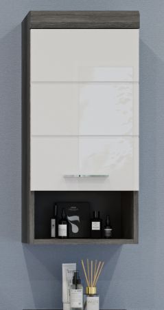 Badezimmer H�ngeschrank Shawn in wei� Hochglanz und Rauchsilber grau Badschrank 37 x 79 cm