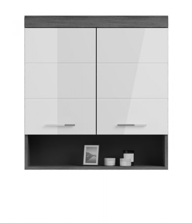 Badezimmer H�ngeschrank Shawn in wei� Hochglanz und Rauchsilber grau Badschrank 74 x 79 cm