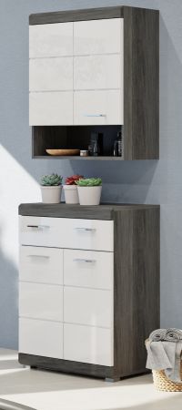Badezimmer H�ngeschrank Shawn in wei� Hochglanz und Rauchsilber grau Badschrank 74 x 79 cm