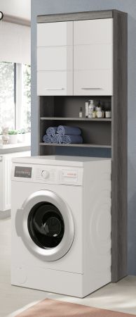 Waschmaschinenschrank Shawn in wei� Hochglanz und Rauchsilber grau Waschmaschinen �berbau 63 x 191 cm