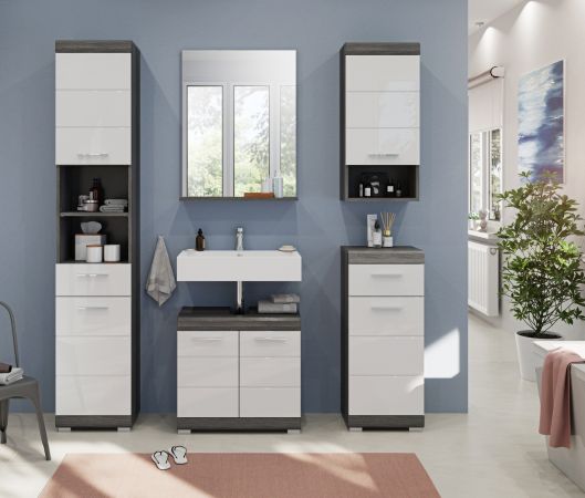 Badezimmer Spiegel Shawn in Rauchsilber grau Badspiegel mit Ablage 60 x 79 cm