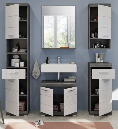 Badm�bel Set 5-teilig Shawn in wei� Hochglanz und Rauchsilber grau Badkombination 164 x 191 cm