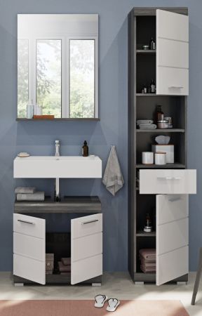 Badm�bel Set 3-teilig Shawn in wei� Hochglanz und Rauchsilber grau Badkombination 112 x 191 cm