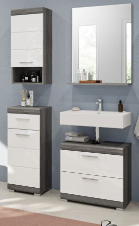 Badm�bel Set 4-teilig Shawn in wei� Hochglanz und Rauchsilber grau Badkombination 112 x 191 cm