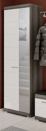 Garderobenschrank Shawn in wei� Hochglanz und Rauchsilber grau Garderobe oder gro�er Schuhschrank mit Spiegel 62 x 197 cm