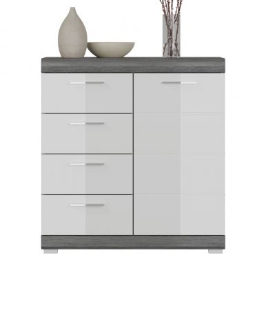 Kommode Shawn in wei� Hochglanz und Rauchsilber grau Sideboard 80 x 85 cm