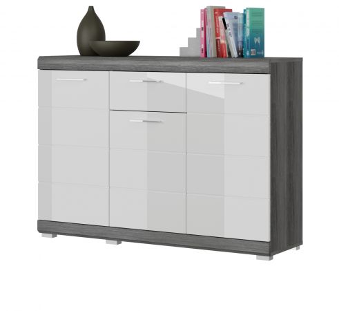 Sideboard Shawn in wei� Hochglanz und Rauchsilber grau Kommode 120 x 85 cm