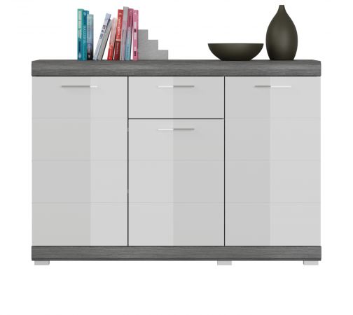 Sideboard Shawn in wei� Hochglanz und Rauchsilber grau Kommode 120 x 85 cm