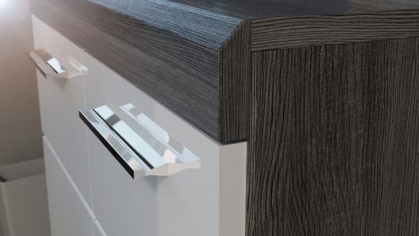 Sideboard Shawn in wei� Hochglanz und Rauchsilber grau Kommode 120 x 85 cm