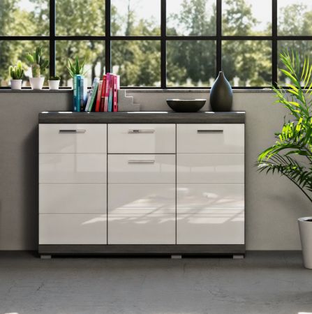 Sideboard Shawn in wei� Hochglanz und Rauchsilber grau Kommode 120 x 85 cm