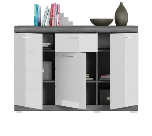 Sideboard Shawn in wei� Hochglanz und Rauchsilber grau Kommode 120 x 85 cm
