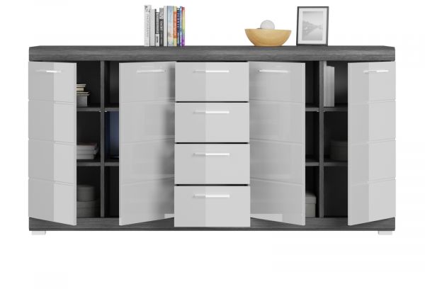 Sideboard Shawn in wei� Hochglanz und Rauchsilber grau Kommode 165 x 85 cm