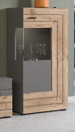 Vitrine Freno in Nox Eiche und Basalt grau matt Wohn- und Esszimmer Standvitrine 60 x 118 cm