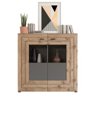 Highboard Freno in Nox Eiche und Basalt grau matt Wohn- und Esszimmer Anrichte 120 x 117 cm