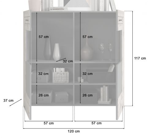 Highboard Freno in Nox Eiche und Basalt grau matt Wohn- und Esszimmer Anrichte 120 x 117 cm