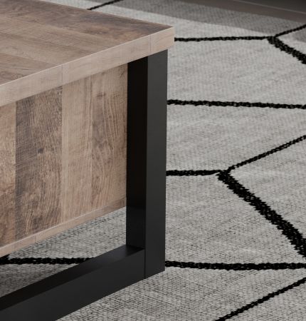 Couchtisch Concrete in Eiche Tabak und schwarz Beistelltisch mit 2 x Schubkasten 80 x 80 cm