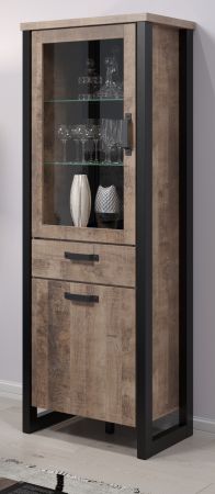 Vitrine Concrete in Eiche Tabak und schwarz Wohn- und Esszimmer Vitrinenschrank 70 x 195 cm
