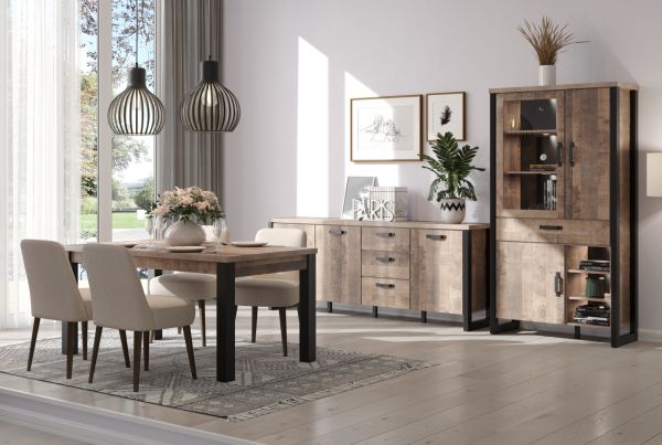Sideboard Concrete in Eiche Tabak und schwarz Wohn- und Esszimmer Kommode 214 x 86 cm
