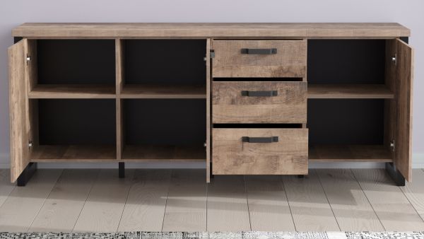 Sideboard Concrete in Eiche Tabak und schwarz Wohn- und Esszimmer Kommode 214 x 86 cm