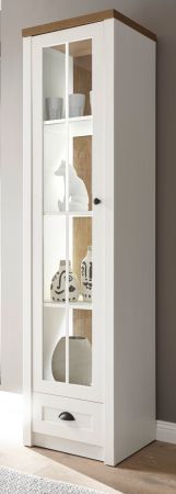 Vitrine Seyne in wei� Pinie und Eiche hell Landhaus Vitrinenschrank 50 x 198 cm