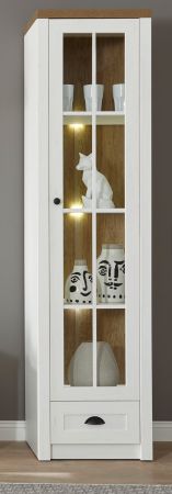 Vitrine Seyne in wei� Pinie und Eiche hell Landhaus Vitrinenschrank 50 x 198 cm
