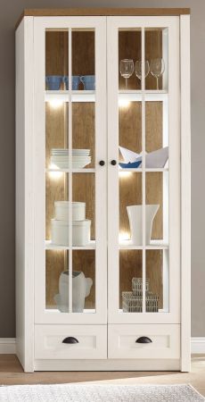 Vitrine Seyne in wei� Pinie und Eiche hell Landhaus Vitrinenschrank 90 x 198 cm