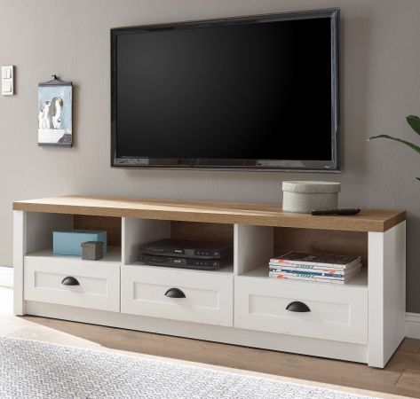 TV-Lowboard Seyne in wei� Pinie und Eiche hell Landhaus TV Unterteil 160 x 47 cm