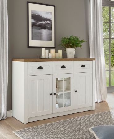 Sideboard Seyne in wei� Pinie und Eiche hell Landhaus Kommode 130 x 86 cm