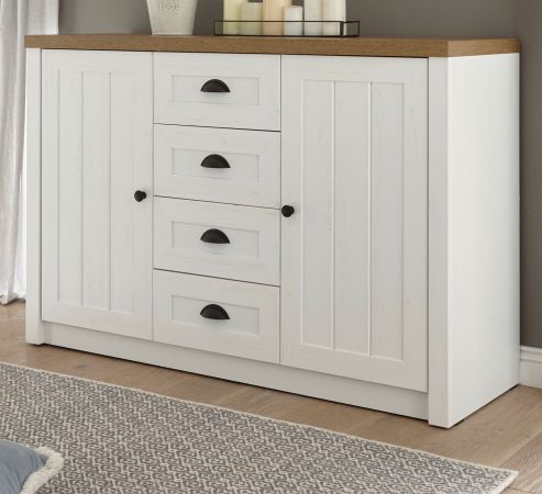 Sideboard Seyne in wei� Pinie und Eiche hell Landhaus Kommode 130 x 88 cm