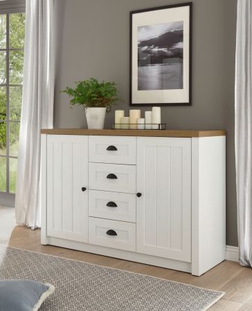 Sideboard Seyne in wei� Pinie und Eiche hell Landhaus Kommode 130 x 88 cm