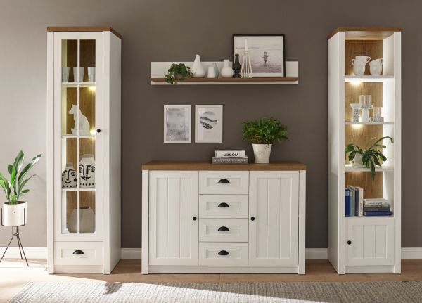 Sideboard Seyne in wei� Pinie und Eiche hell Landhaus Kommode 130 x 88 cm