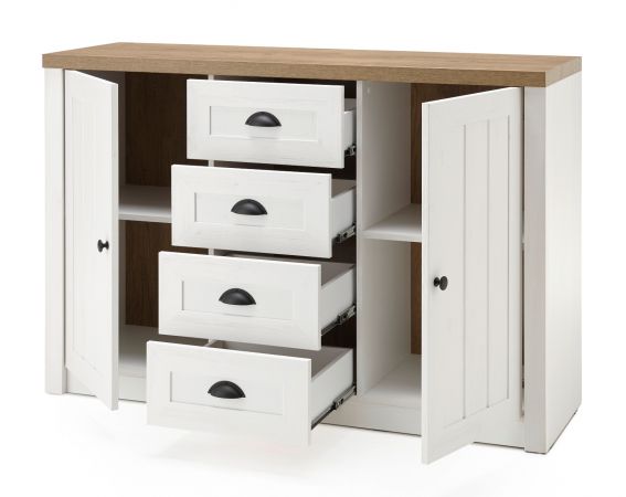 Sideboard Seyne in wei� Pinie und Eiche hell Landhaus Kommode 130 x 88 cm