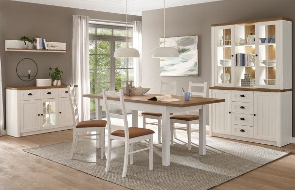 Buffetschrank Seyne in wei� Pinie und Eiche hell Landhaus Buffet 130 x 198 cm