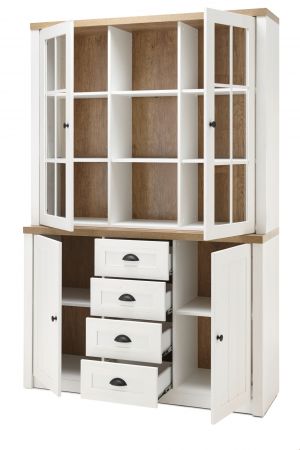 Buffetschrank Seyne in wei� Pinie und Eiche hell Landhaus Buffet 130 x 198 cm