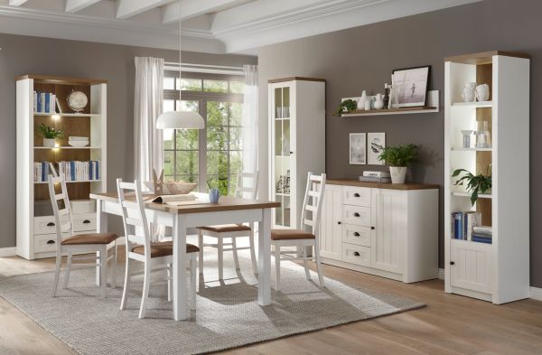 Wohnwand Seyne in wei� Pinie und Eiche hell Landhaus Wohnkombination 4-teilig 300 x 198 cm