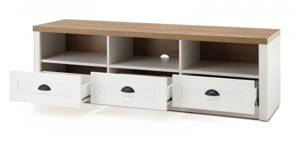Wohnwand Seyne in wei� Pinie und Eiche hell Landhaus Wohnkombination 4-teilig 300 x 198 cm