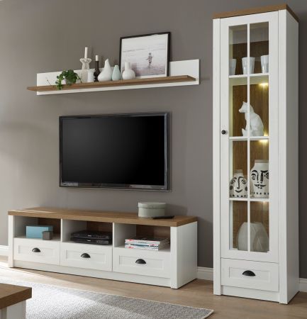 Wohnwand Seyne in wei� Pinie und Eiche hell Landhaus Wohnkombination 3-teilig 230 x 198 cm