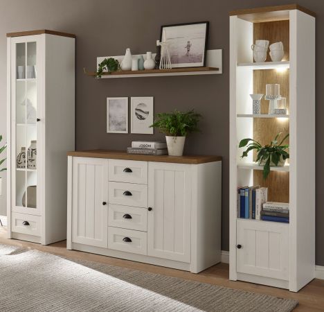 Wohnwand Seyne in wei� Pinie und Eiche hell Landhaus Wohnkombination 4-teilig 270 x 198 cm