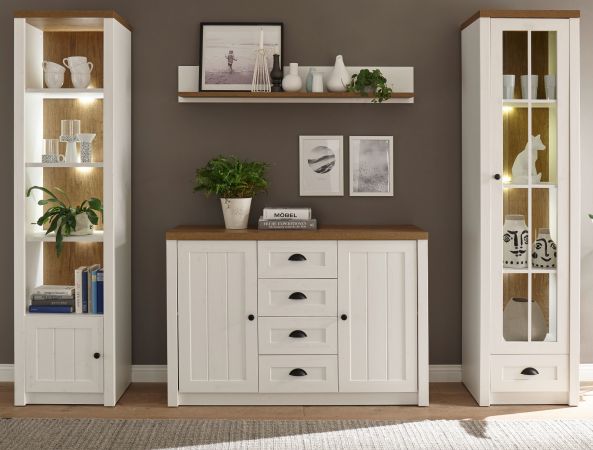Wohnwand Seyne in wei� Pinie und Eiche hell Landhaus Wohnkombination 4-teilig 270 x 198 cm