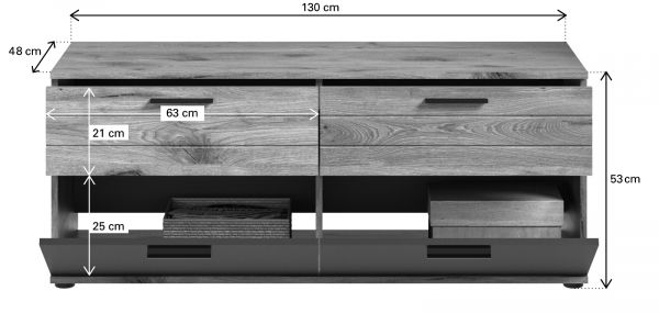 TV-Lowboard Tomaso in Nox Eiche und Basalt grau TV Unterteil 130 x 53 cm