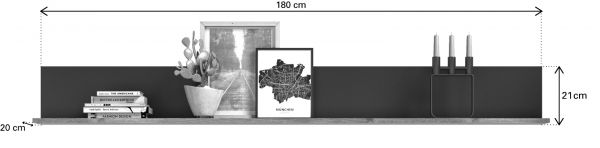 Wandboard Tomaso in Nox Eiche und Basalt grau Wandregal 180 cm B�cherregal