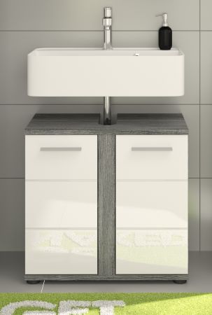 Waschbeckenunterschrank Bailey in wei� Hochglanz und Rauchsilber grau Badezimmer Unterschrank 60 cm