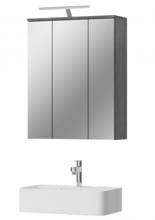 Badezimmer Spiegelschrank Bailey in Rauchsilber grau Badschrank 3-t�rig 60 x 77 cm
