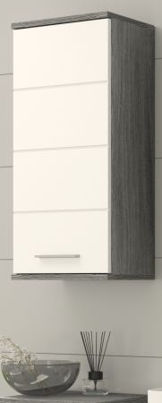 Badezimmer H�ngeschrank Bailey in wei� Hochglanz und Rauchsilber grau Badschrank 35 x 77 cm
