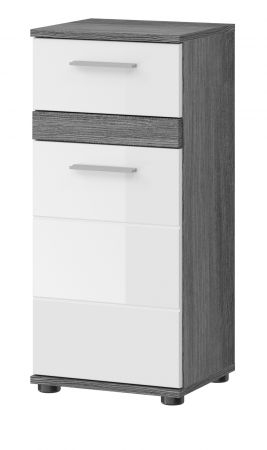 Badezimmer Kommode Bailey in wei� Hochglanz und Rauchsilber grau Badschrank 35 x 79 cm