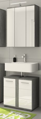 Badm�bel Set 2-teilig Bailey in wei� Hochglanz und Rauchsilber grau Badkombination Breite 60 cm