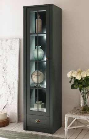 Vitrine Forres in Gr�n Landhaus Wohn- und Esszimmer Vitrinenschrank 50 x 197 cm