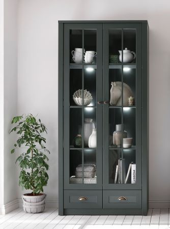 Vitrine Forres in gr�n Landhaus Wohn- und Esszimmer Vitrinenschrank 90 x 197 cm