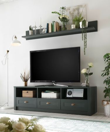 Wandboard Forres in gr�n Landhaus Wandregal 160 x 20 cm B�cherregal